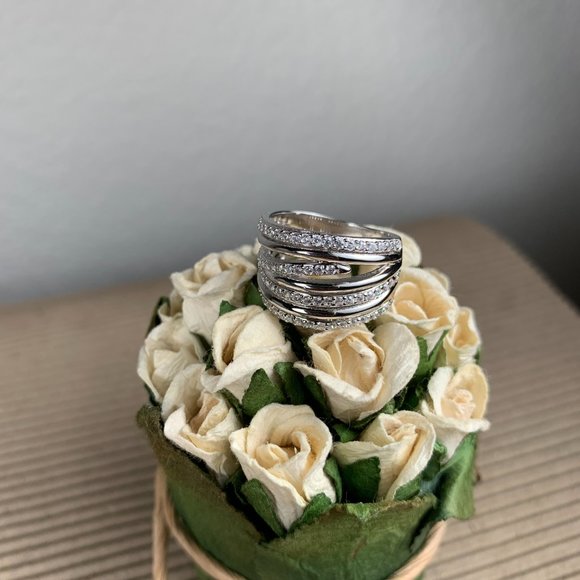 NEW Size 7 1/2 Pave Set CZ Cubic Zirconia Cocktail Ring in Sterling Silver - Picture 5 of 6